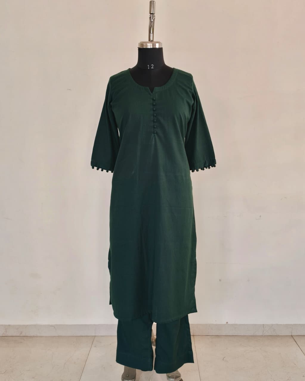 227	Plain Bottle green with potlis co-ord set