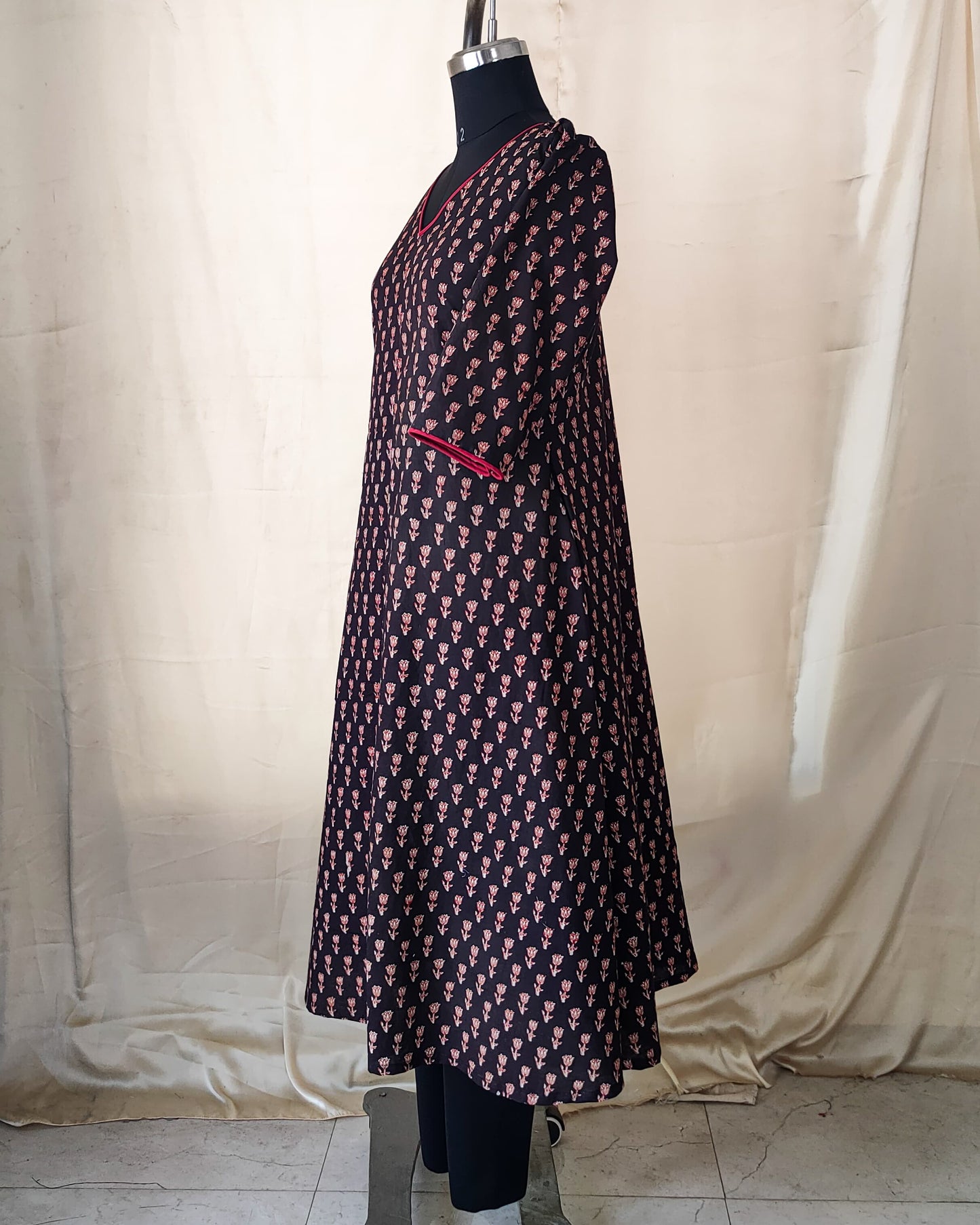 105 Black Printed A-Line Kurta
