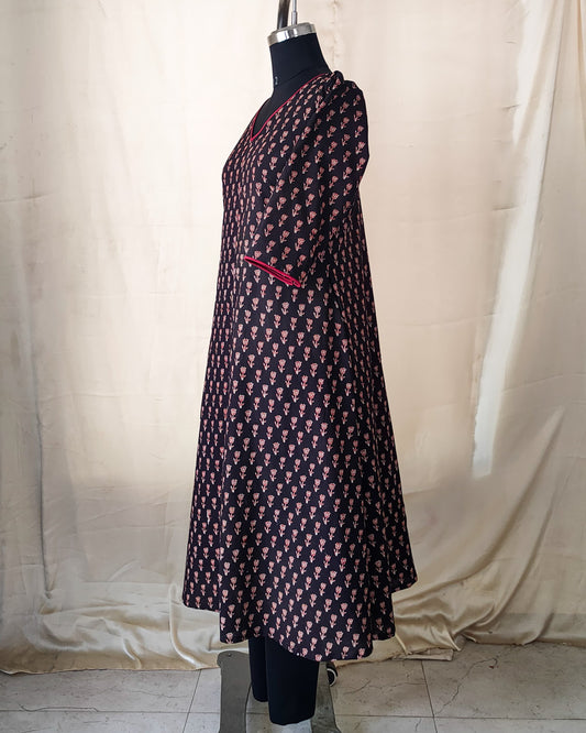 105 Black Printed A-Line Kurta