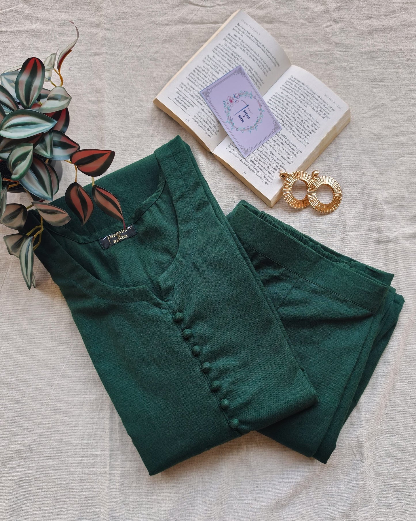 227	Plain Bottle green with potlis co-ord set
