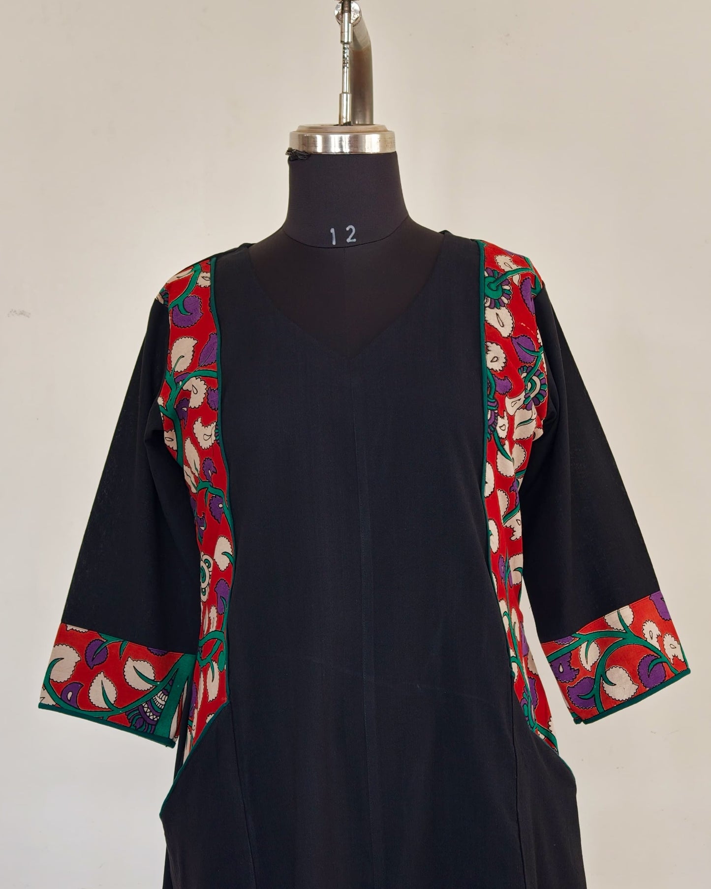 274 Black with brick red kalamkari panel with pockets
