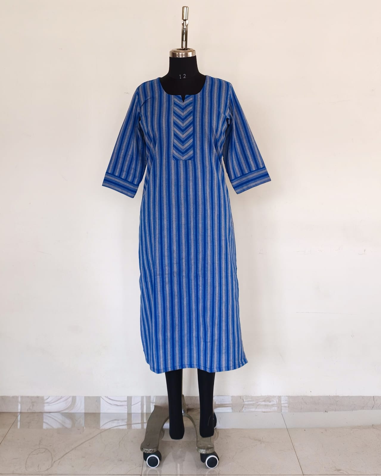262 Blue Stripes Handloom Cotton Kurta
