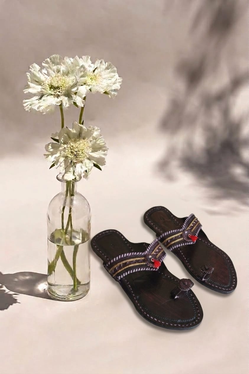 Red Polish Handmade Kolhapuri Chappals