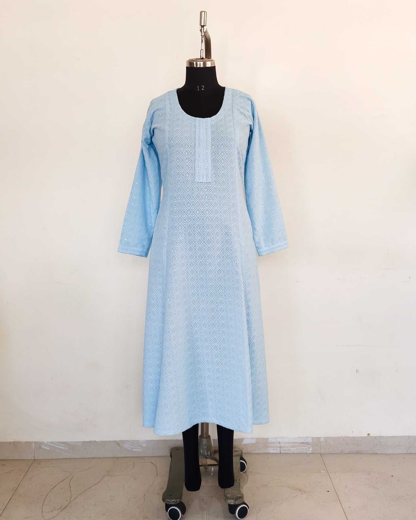 265 Baby blue cotton chikankari A-line kurta