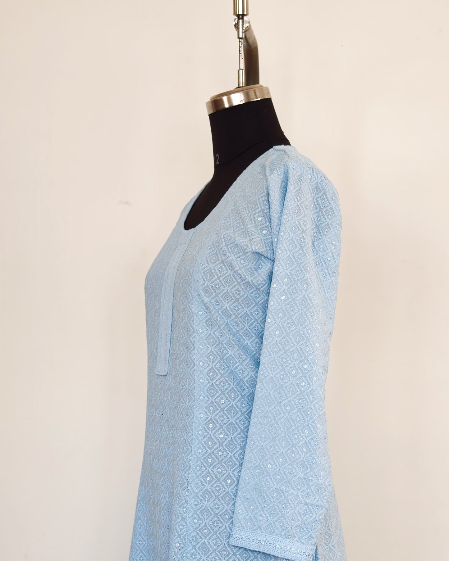 265 Baby blue cotton chikankari A-line kurta