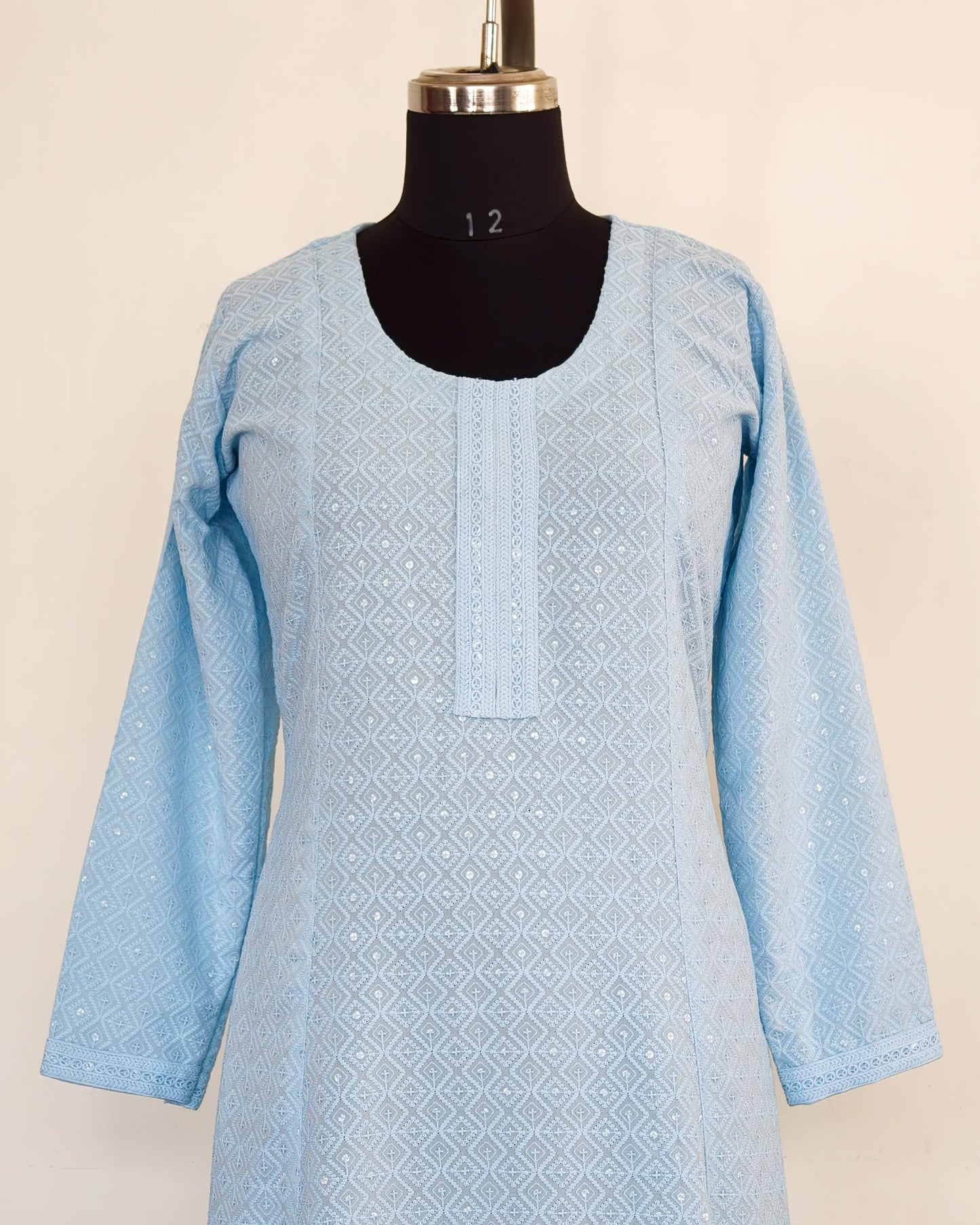 265 Baby blue cotton chikankari A-line kurta