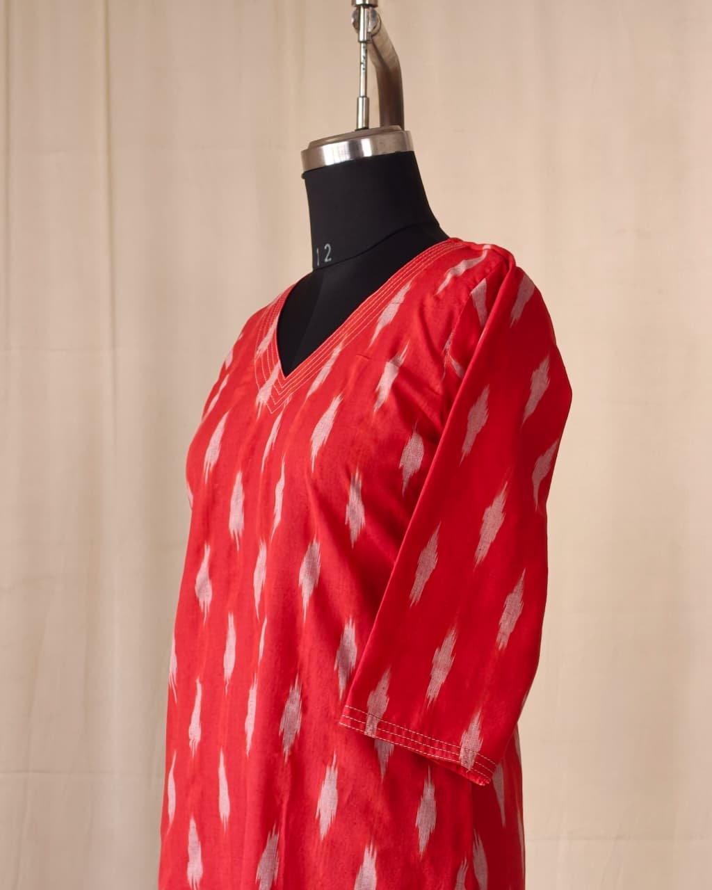 222	Red ikkat A line kurta with white detailing