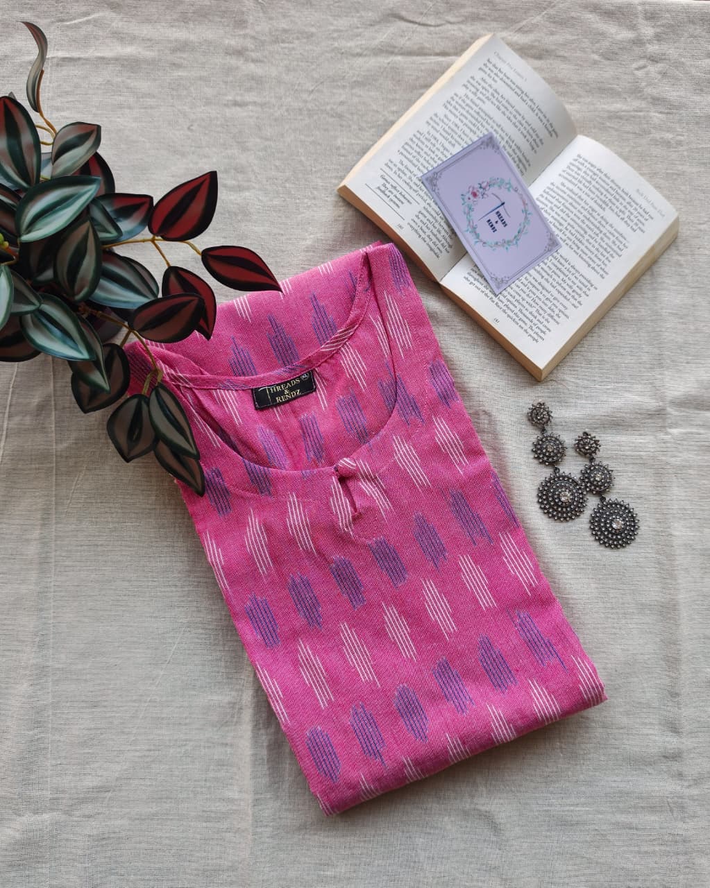226	Light Pink ikkat kurta with lace detailing