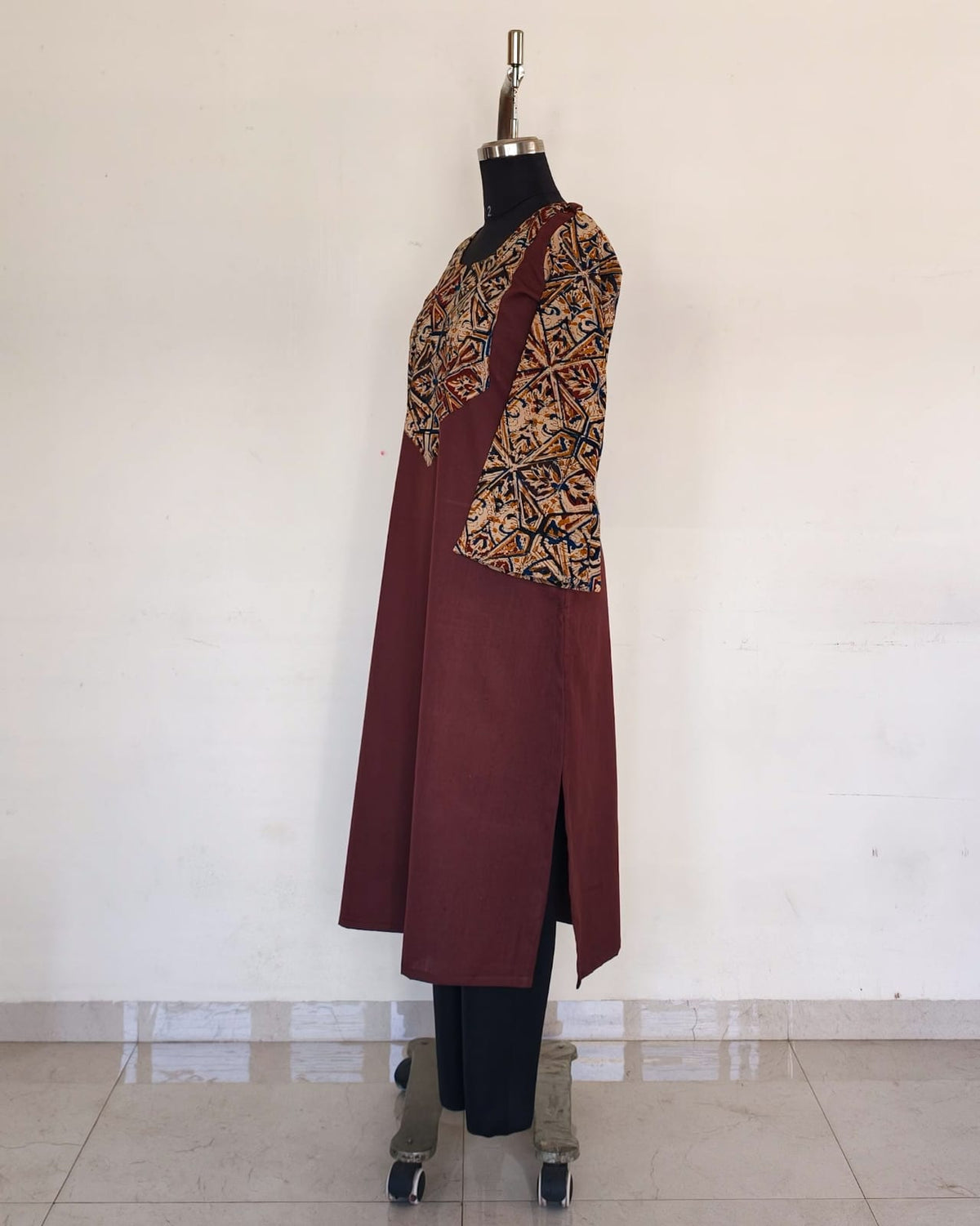 Brown With Kalamkari Patch And Bell Sleeves