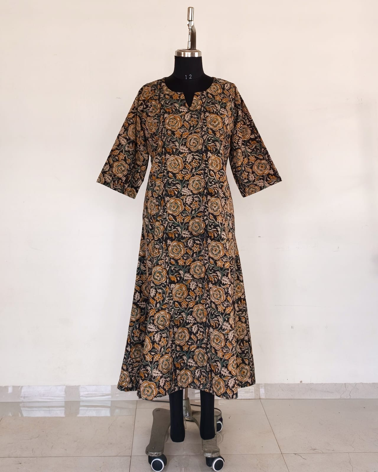 246 Black kalamkari A-line flare kurta