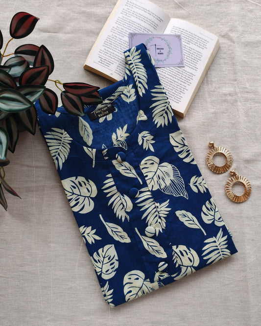 256 Navy blue printed kurta with buttons