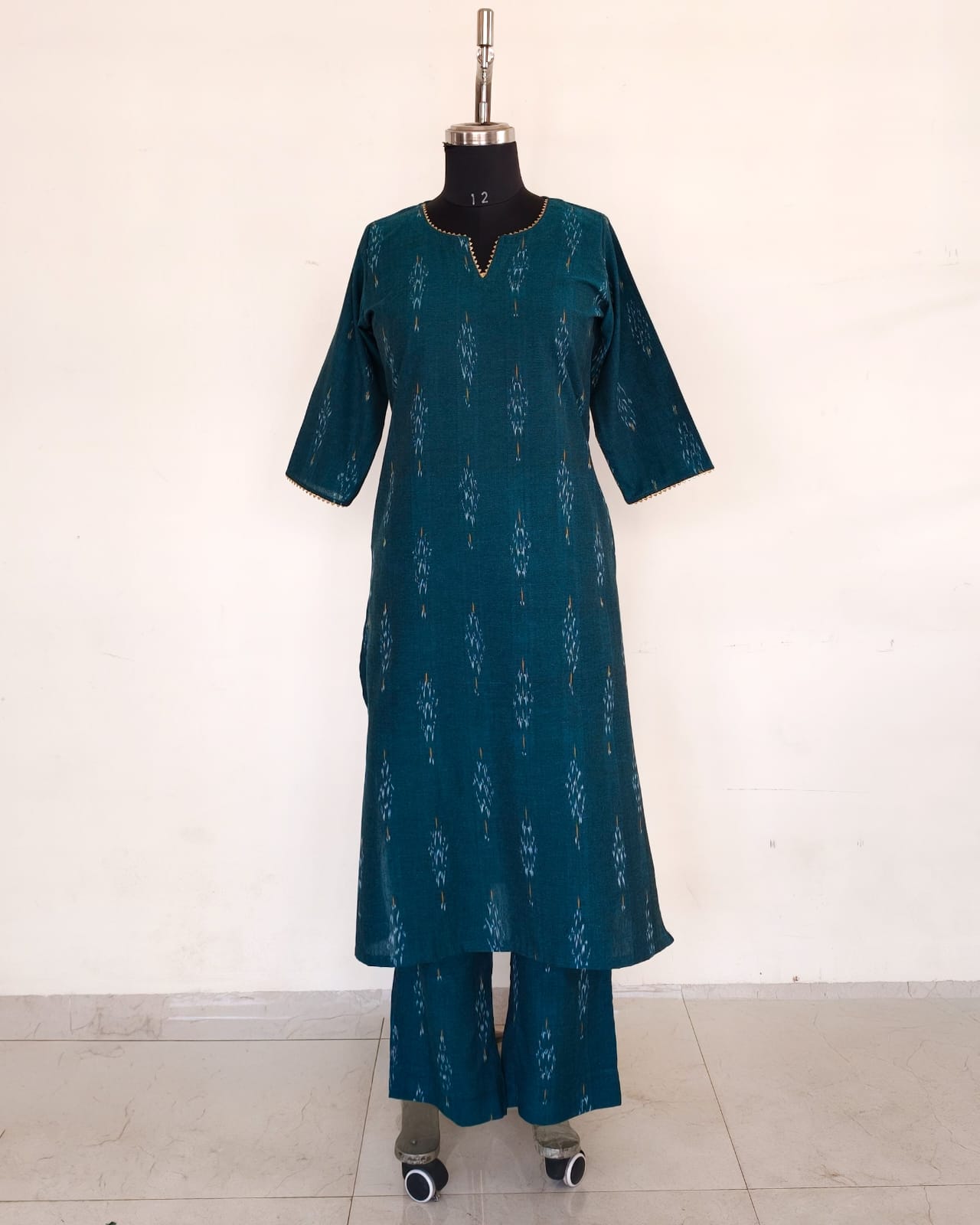 232 Green Ikkat Co-ord Set with Lace