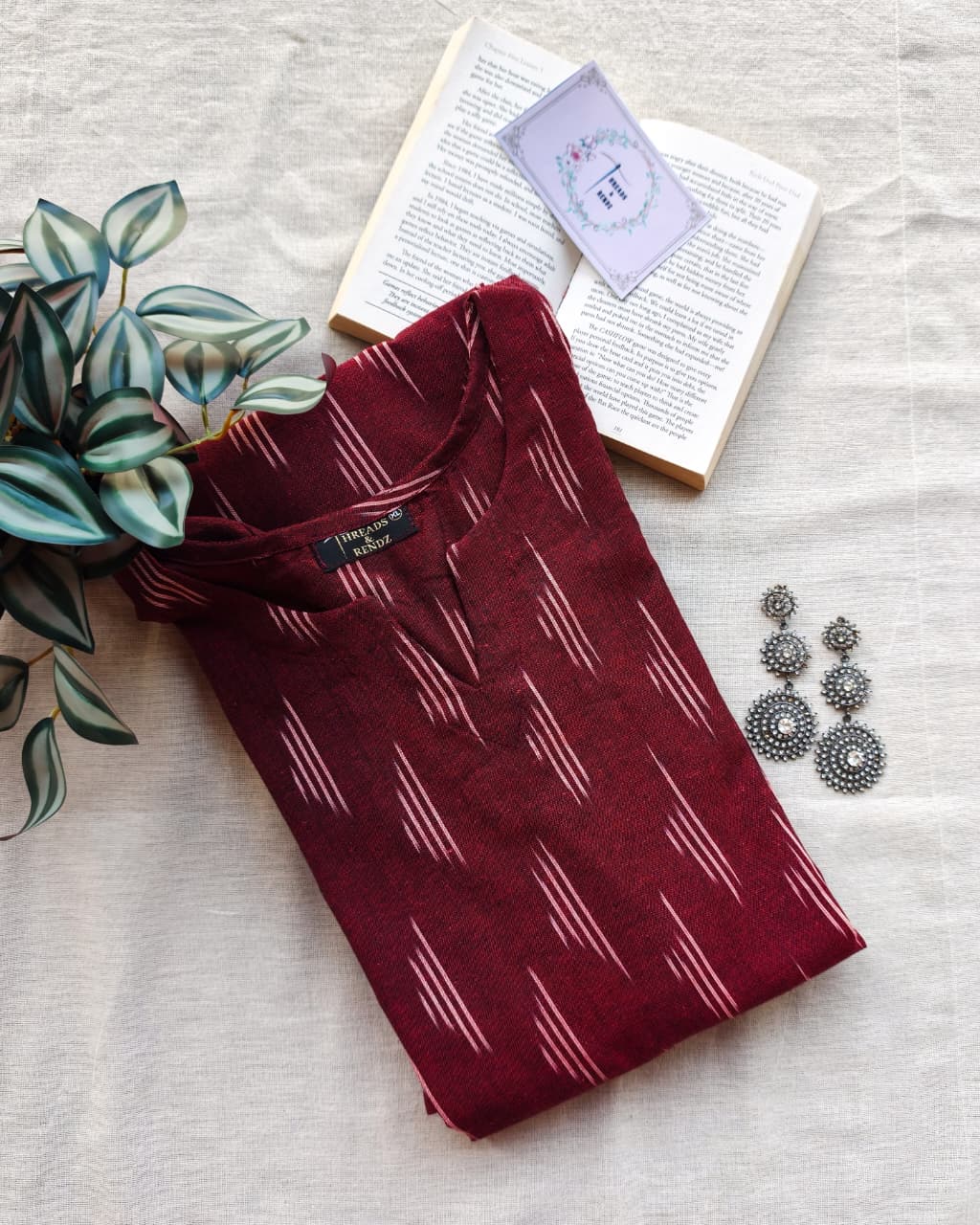 245 Maroon ikkat A-line flare kurta