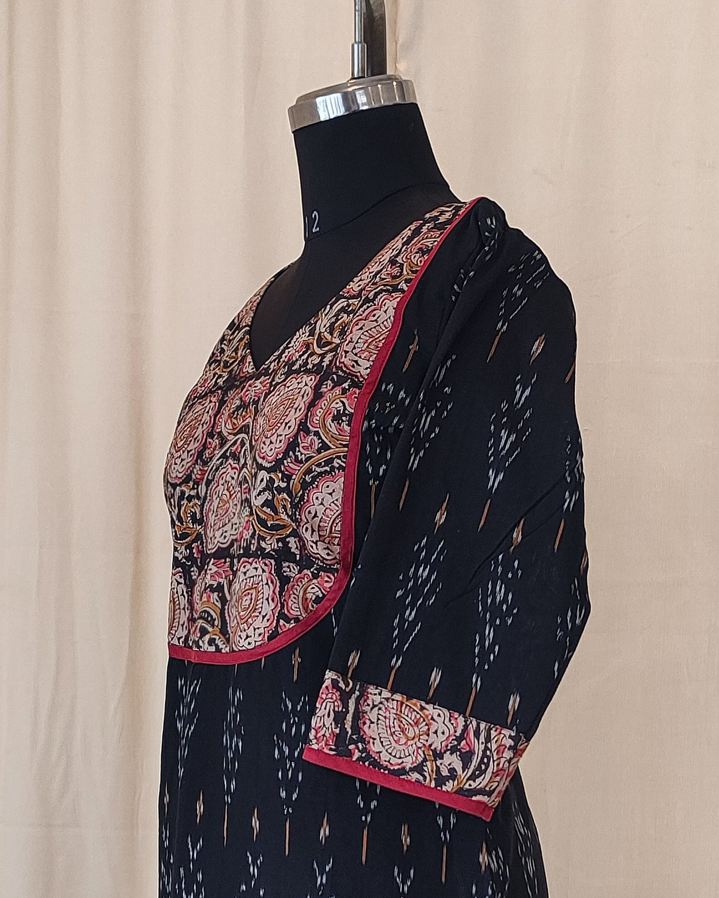 284 Black ikkat with kalamkari patch