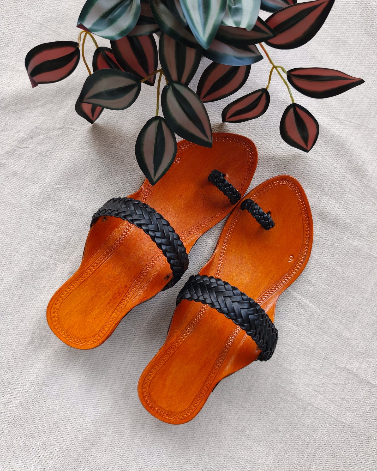 Tan coloured with black Patti with block heels