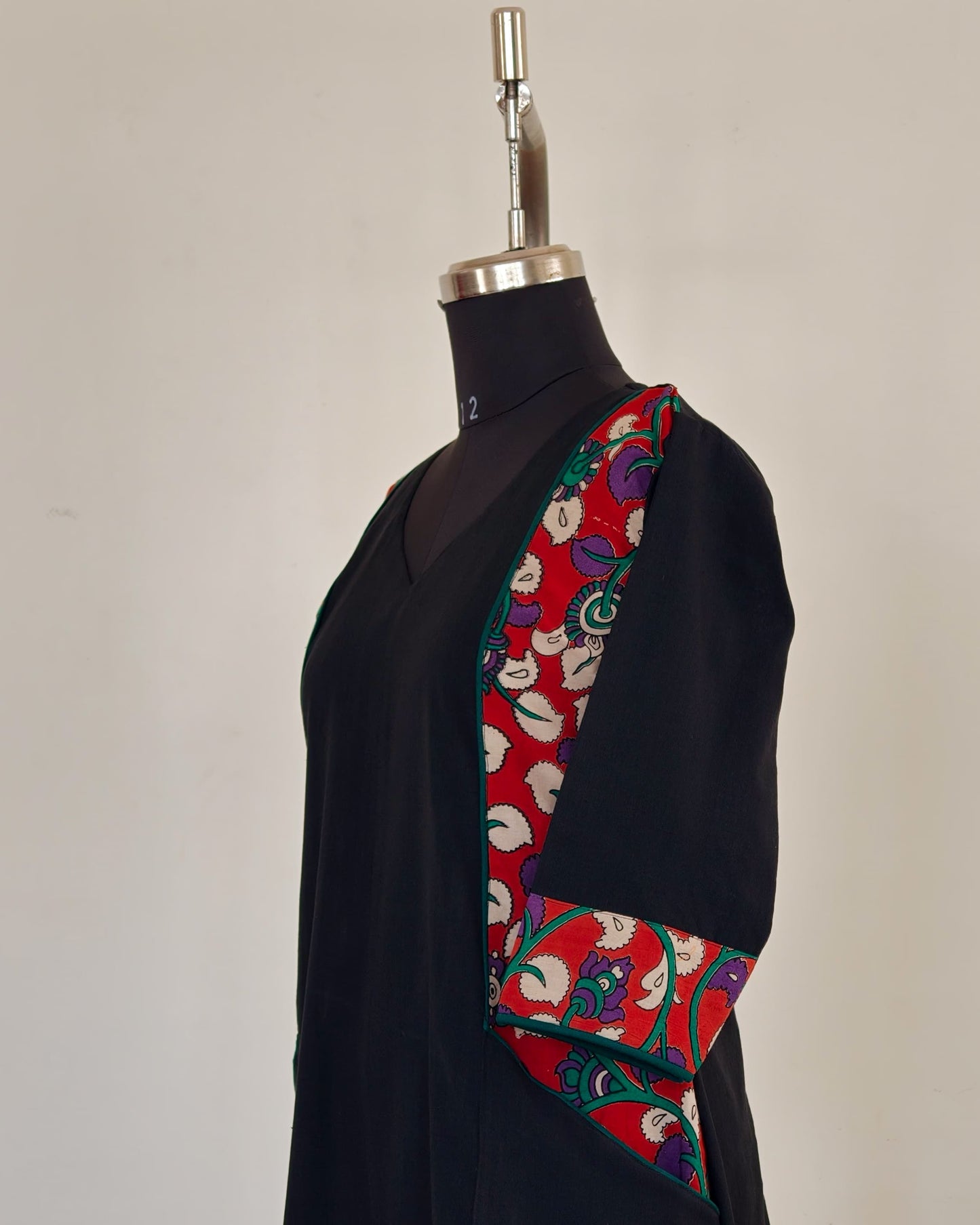 274 Black with brick red kalamkari panel with pockets