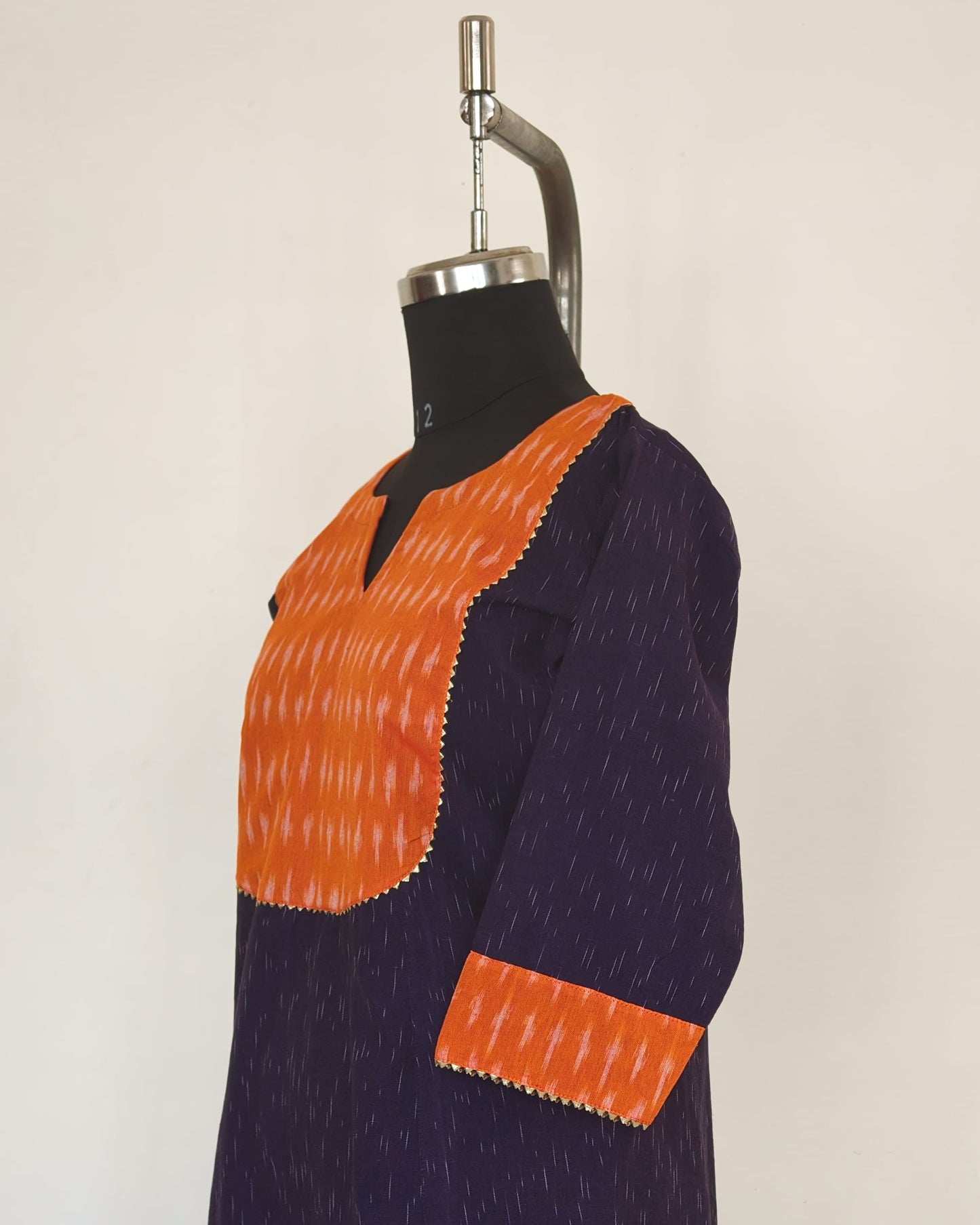 249 Purple ikkat with orange yoke patch