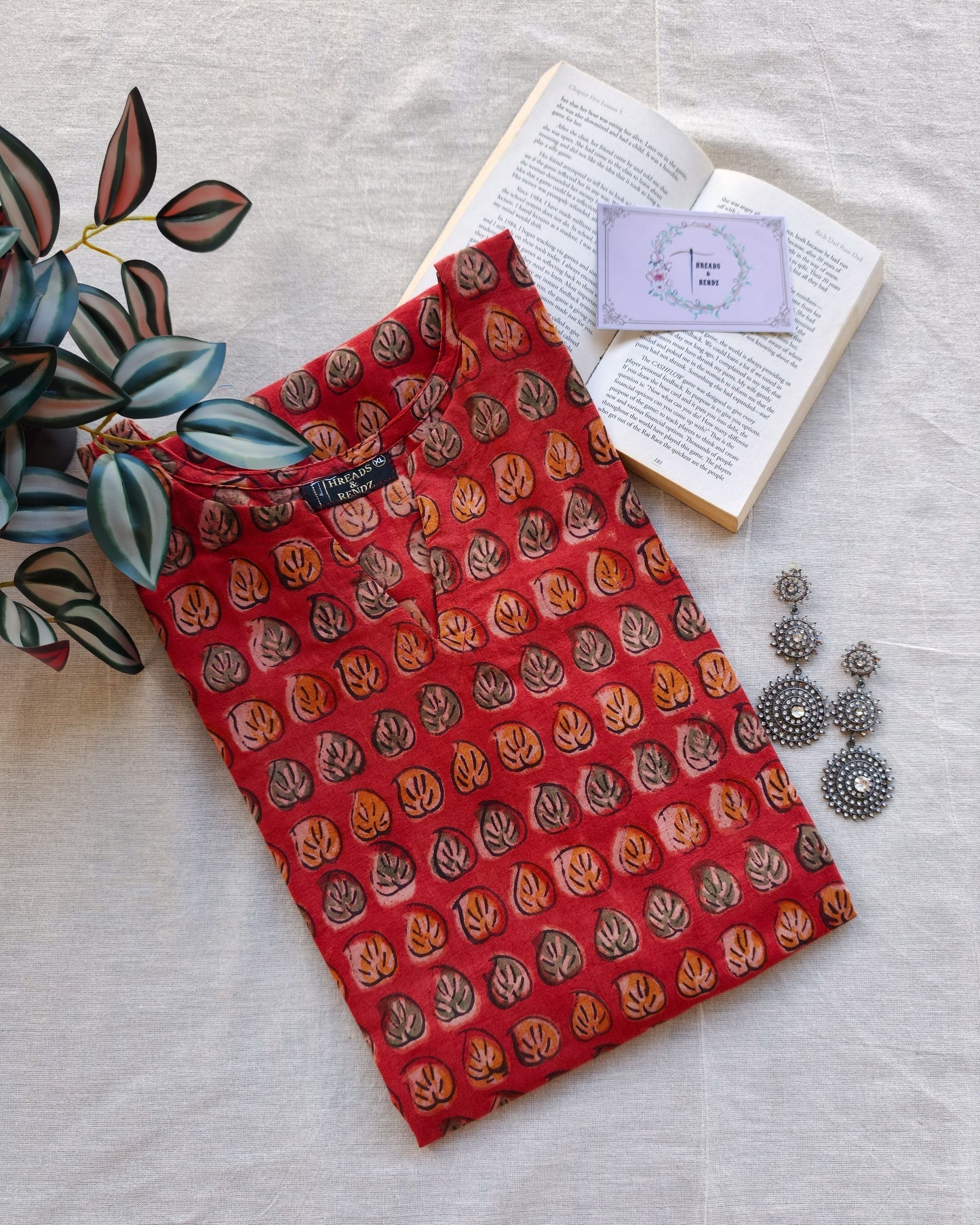280 Red printed A line kurta with chudi sleeves