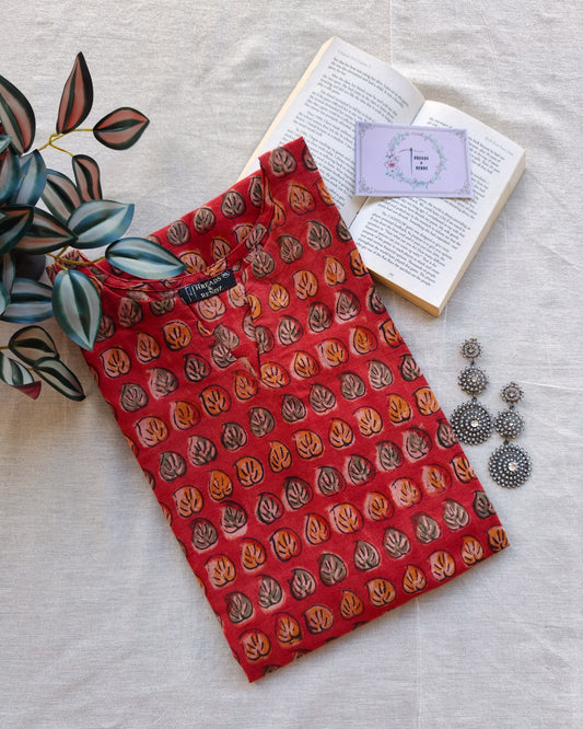 280 Red printed A line kurta with chudi sleeves