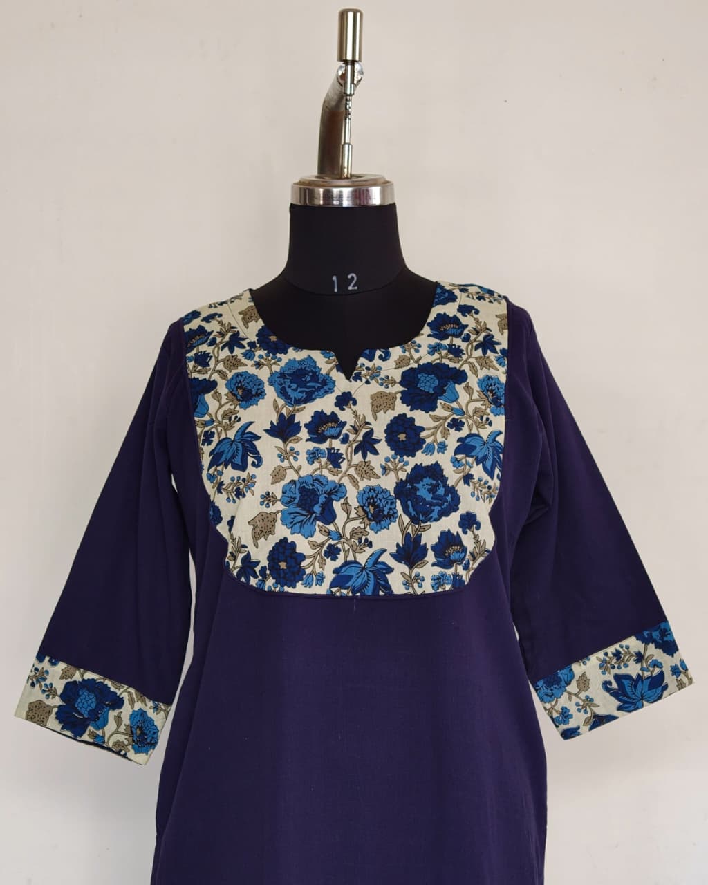 Navy Blue With Cream Floral Patch