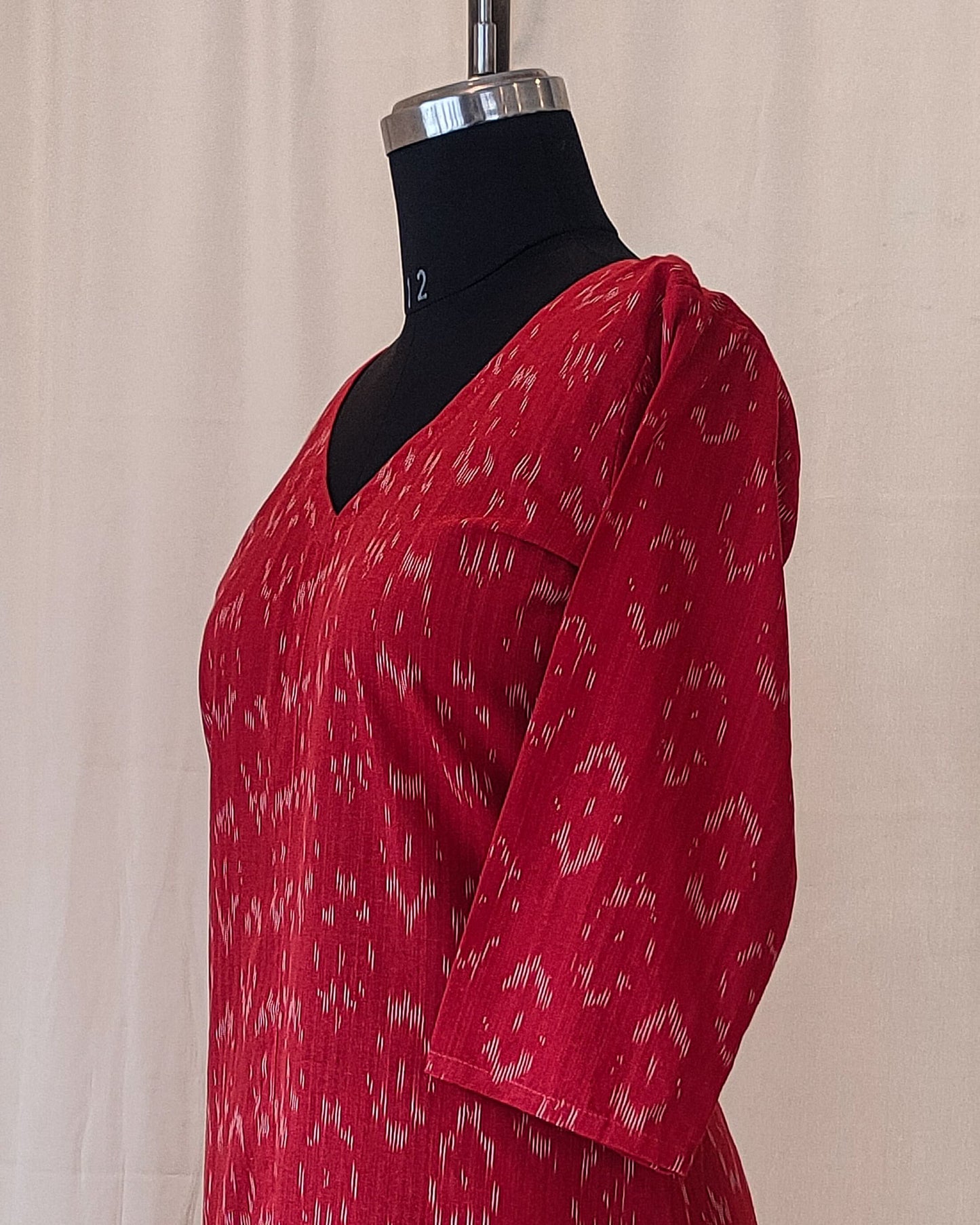148 Orangy-Red Ikkat A-Line Kurta