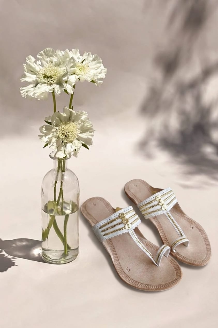 White Kolhapuri Chappals
