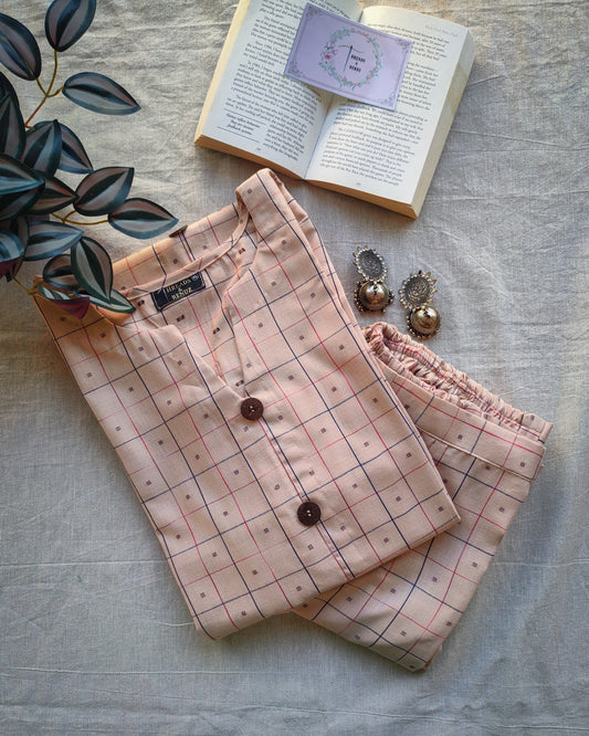 201	Cream checks co-ord set with buttons