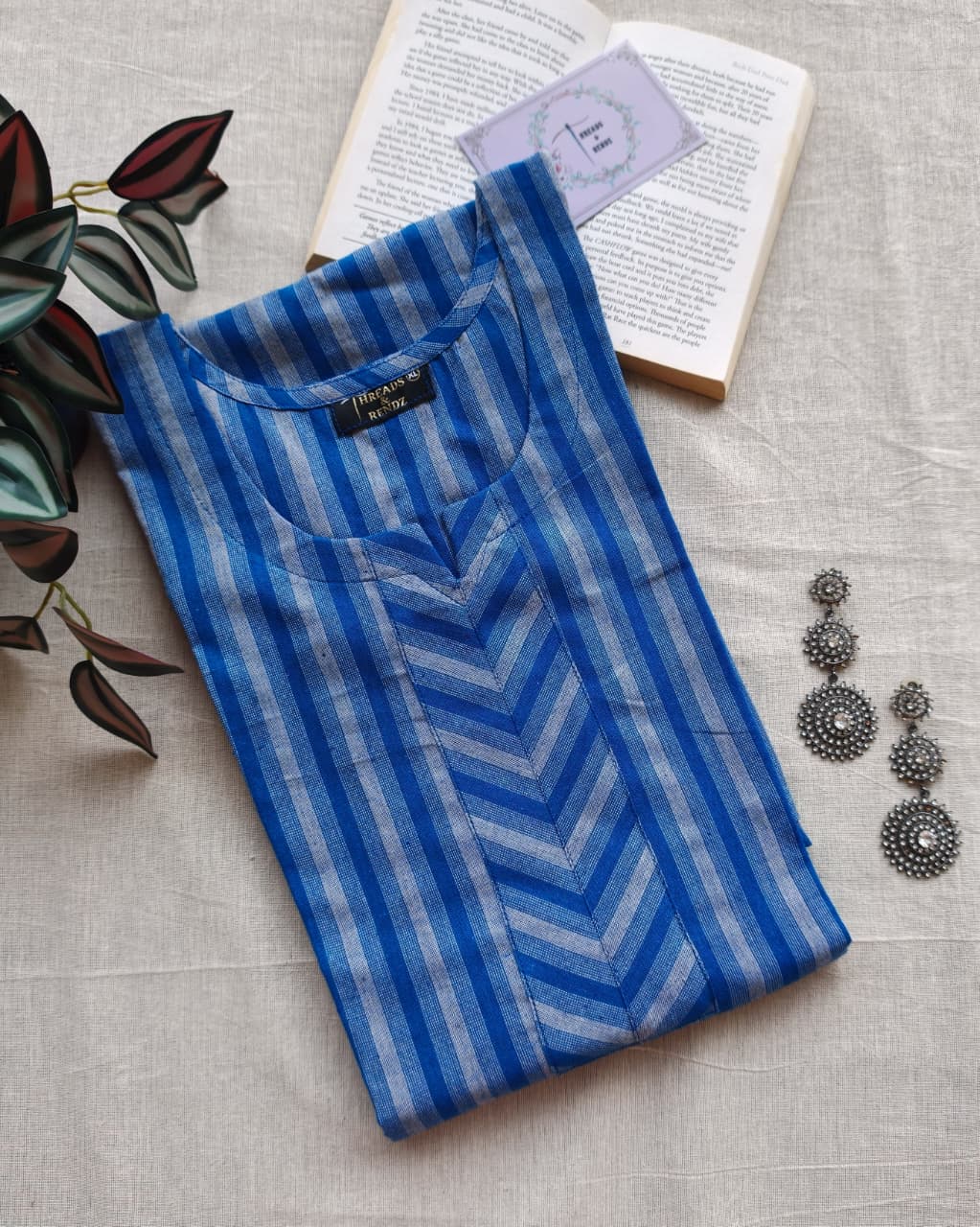 262 Blue Stripes Handloom Cotton Kurta