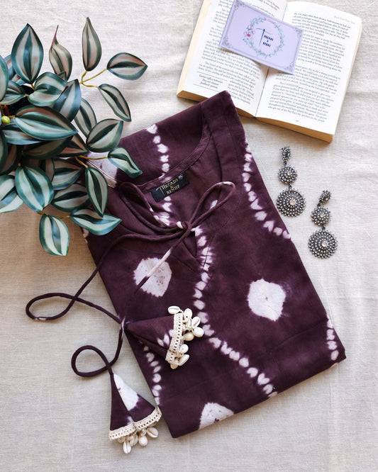 251 Brown Tie n Dye kurta with shells tassel