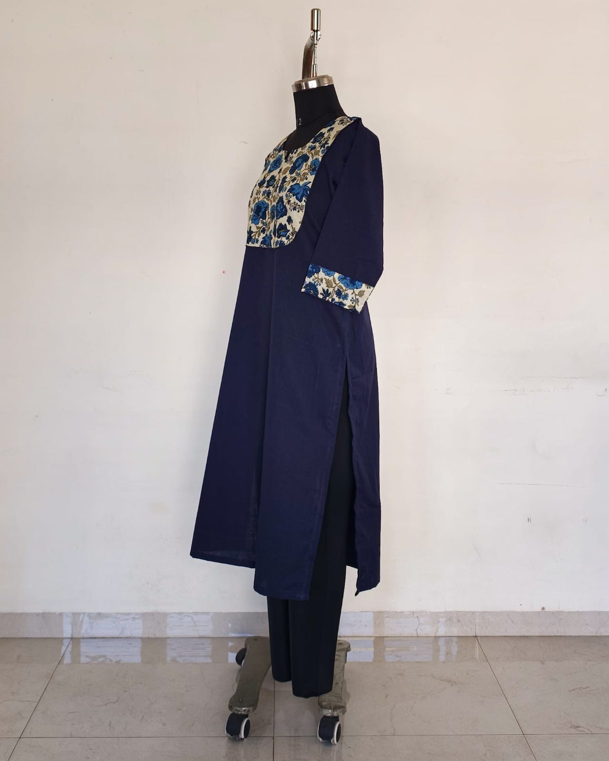 Navy Blue With Cream Floral Patch