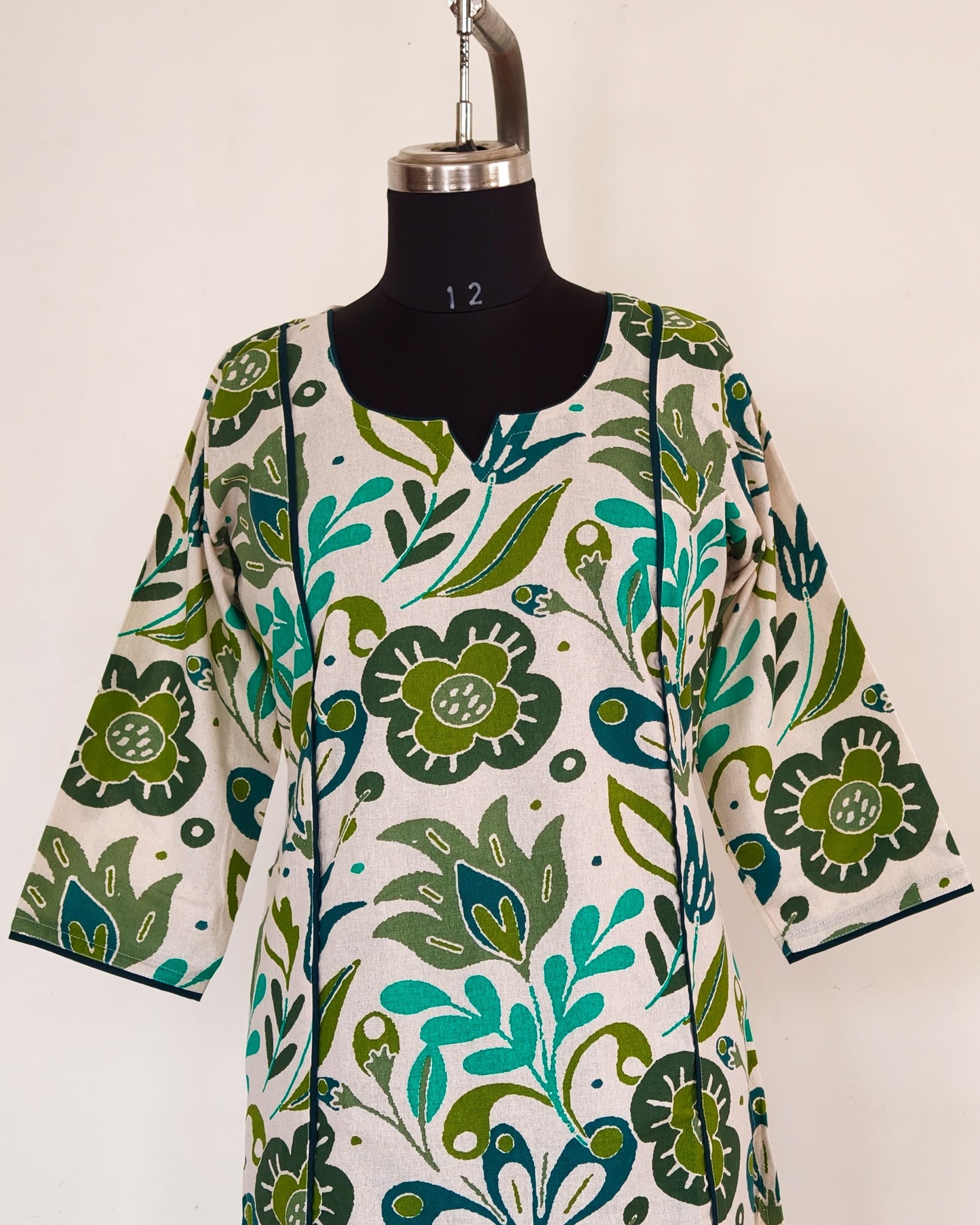 257 Cream and green printed with green detailing