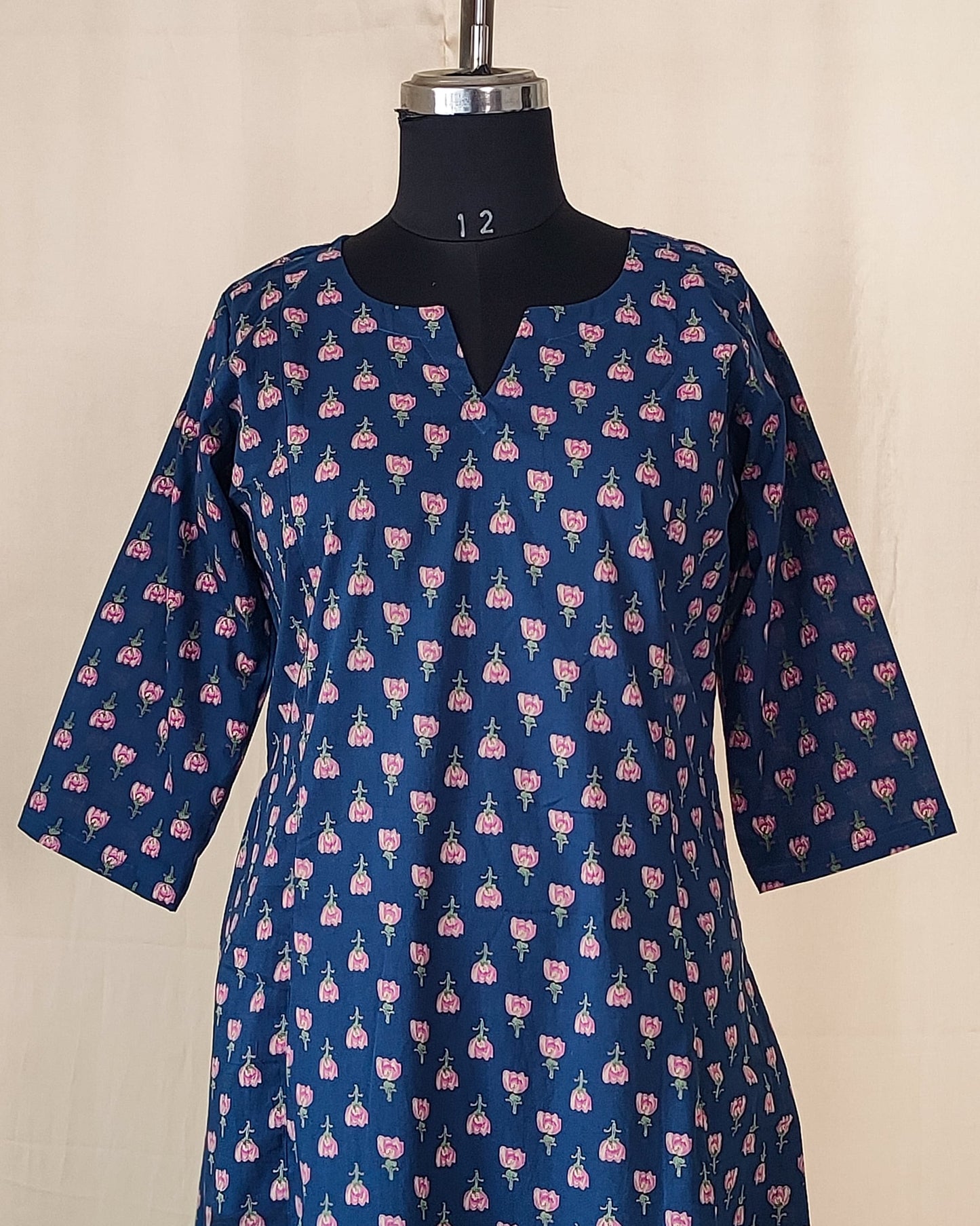219	Blue and Pink Printed flare cotton kurta