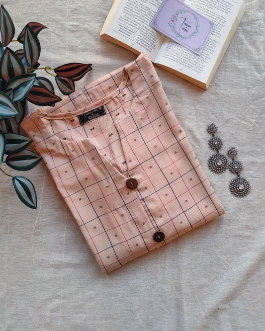 207	Cream checks kurta with buttons