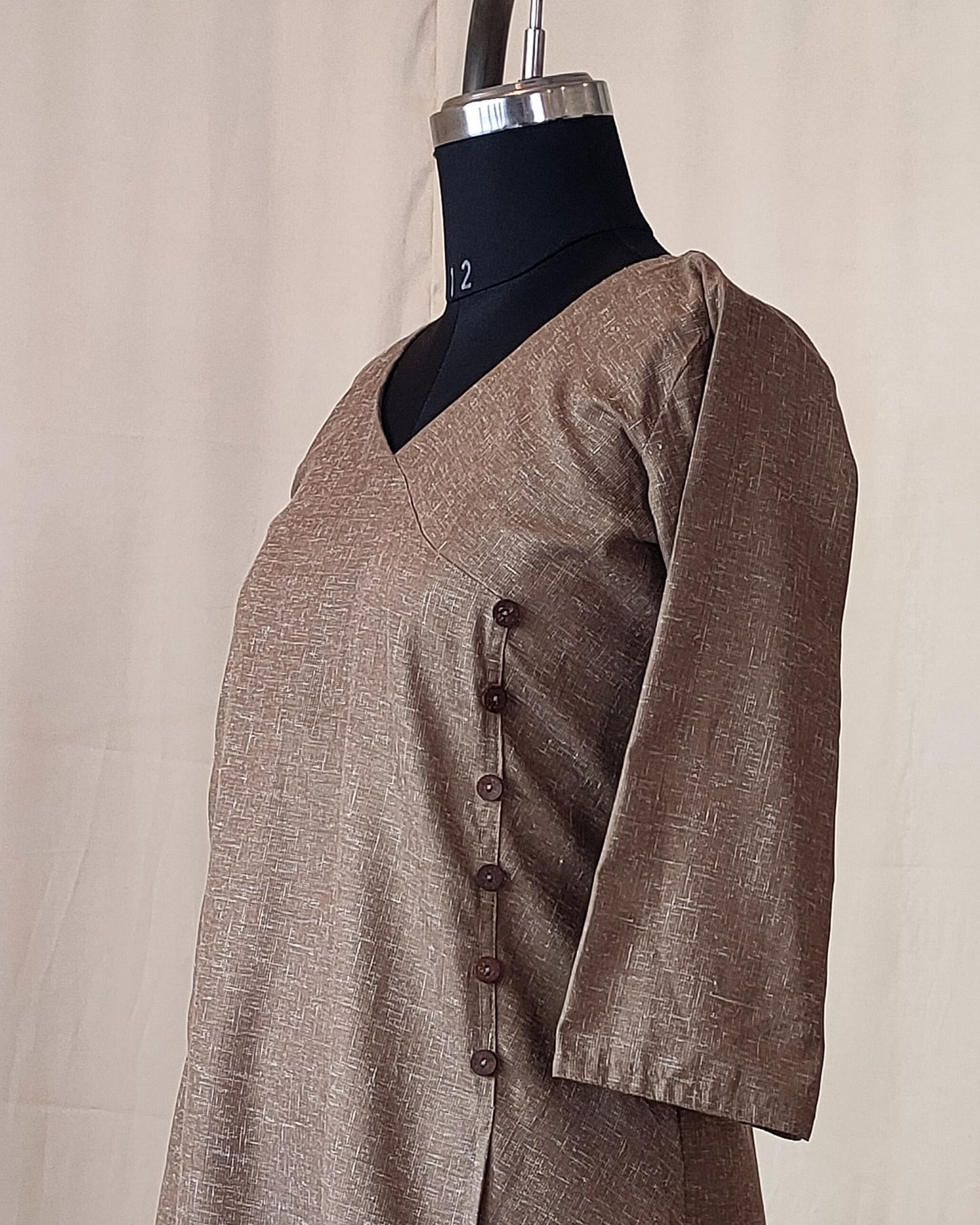 206	Beige overlap pattern kurta with buttons