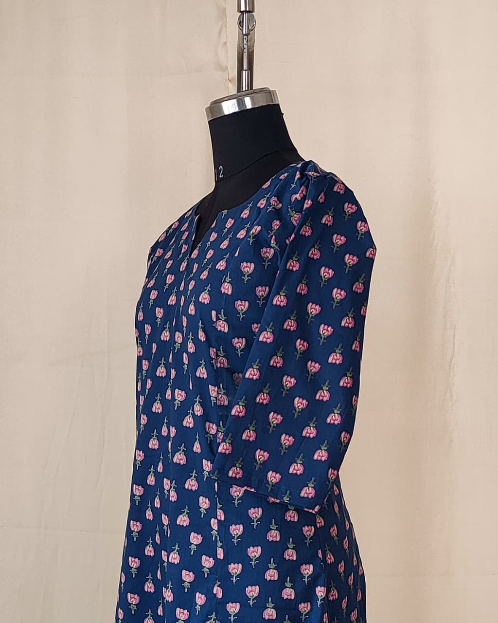 219	Blue and Pink Printed flare cotton kurta
