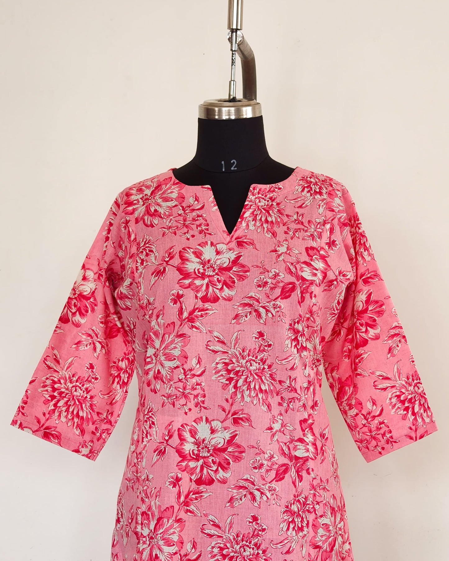 259 Peachy pink printed kurta with flare