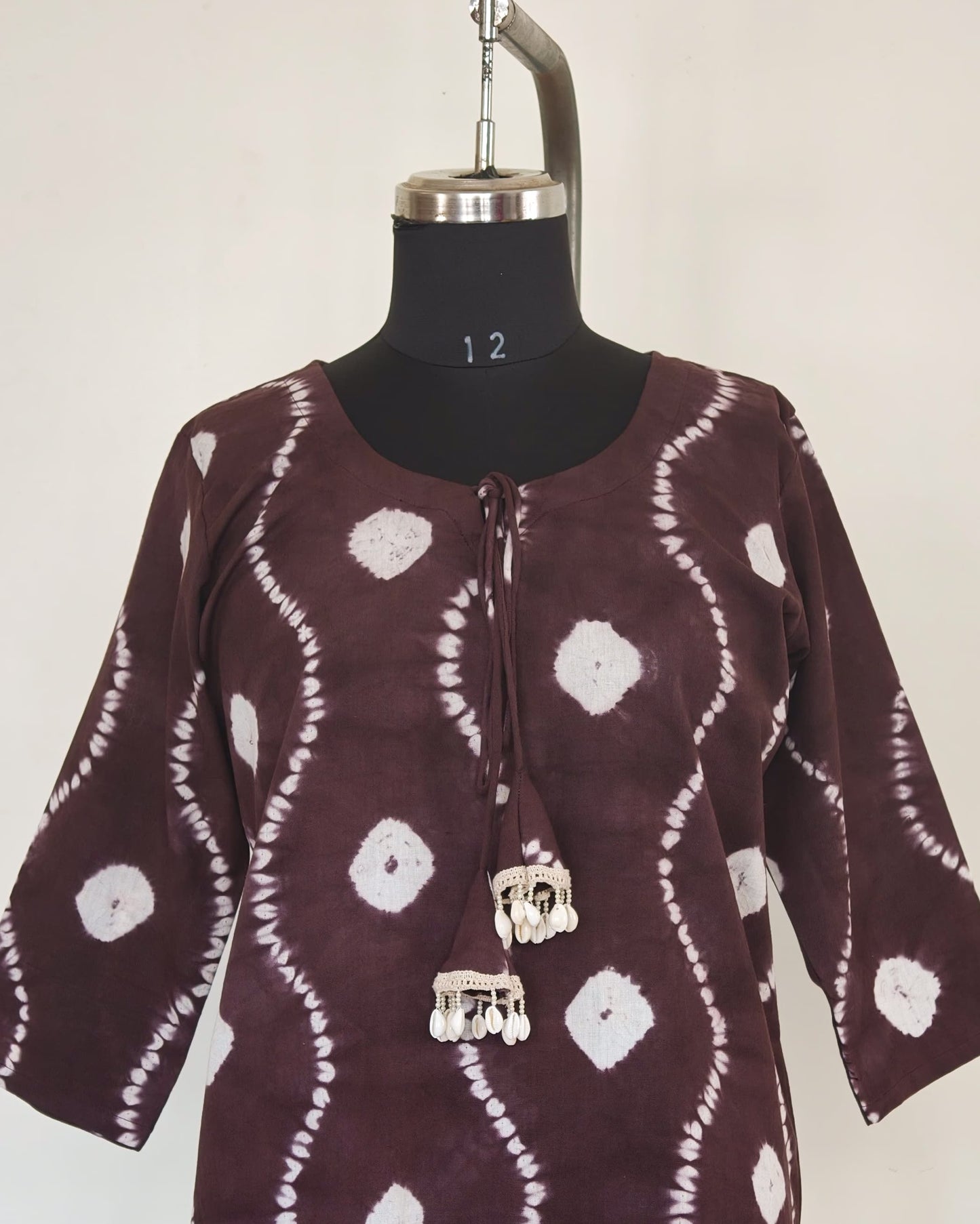251 Brown Tie n Dye kurta with shells tassel