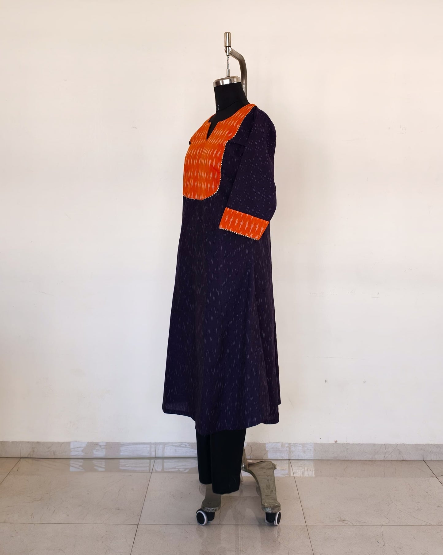 249 Purple ikkat with orange yoke patch