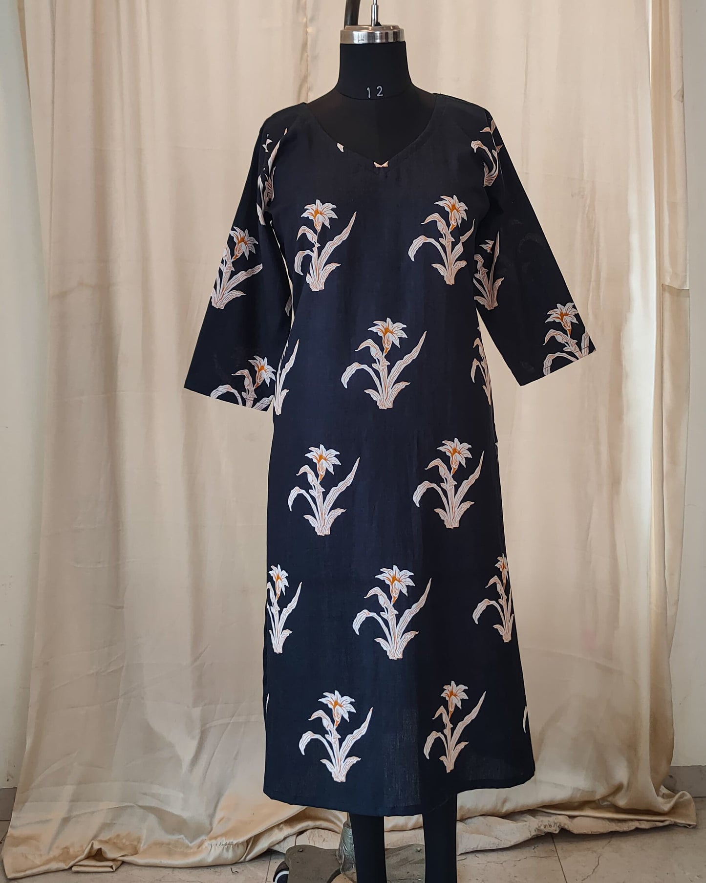 141 Black Big Print Kurta