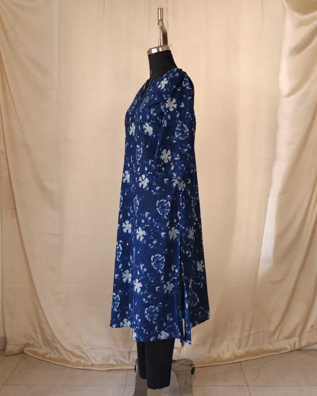 223	Indigo A-line cotton kurta