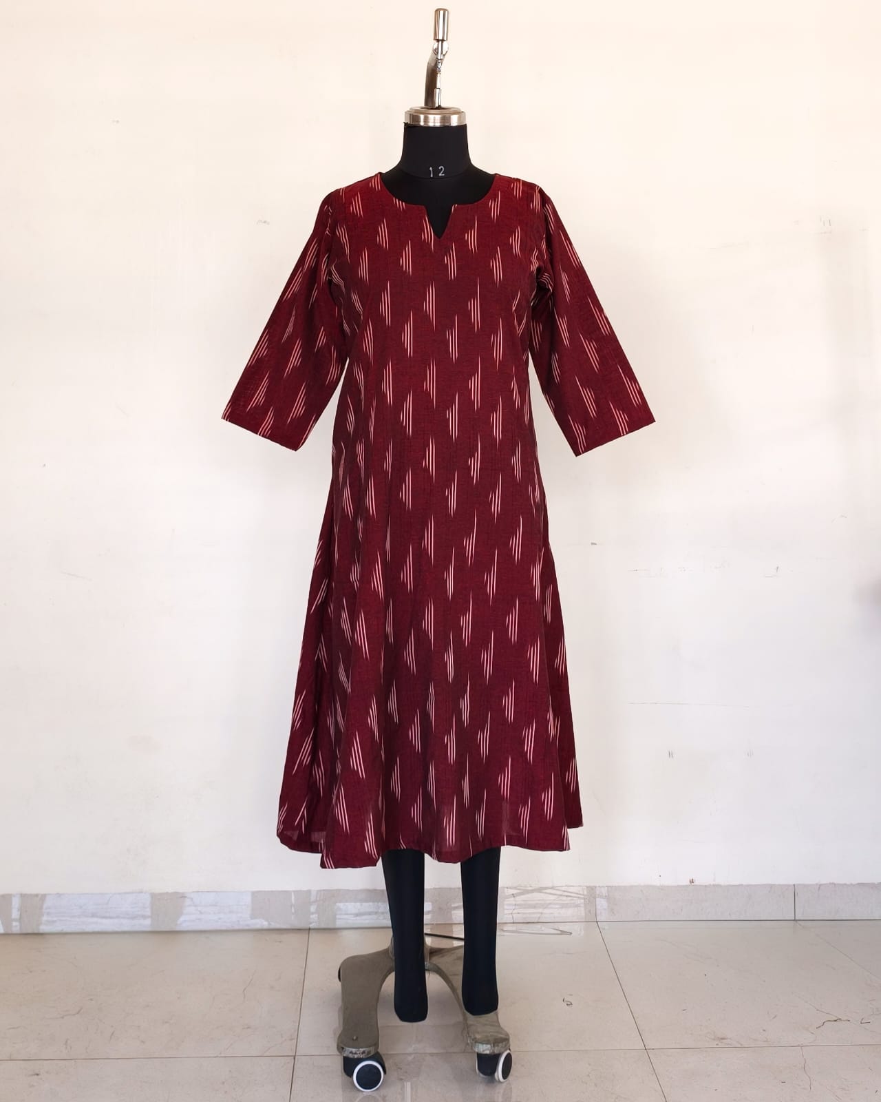 245 Maroon ikkat A-line flare kurta