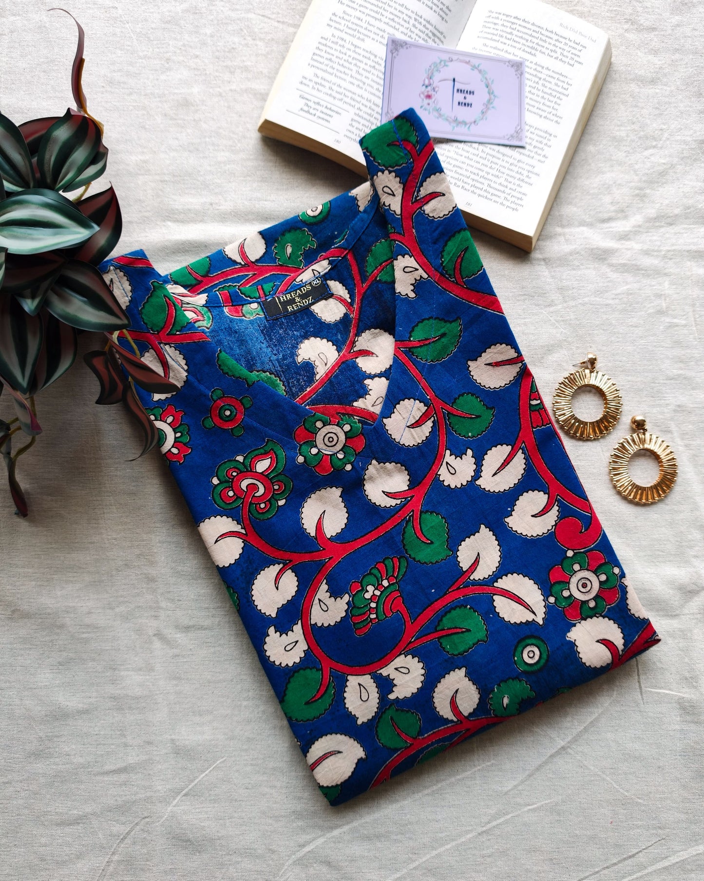 236 Blue kalamkari A-line kurta