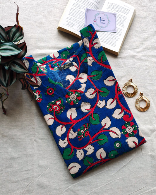236 Blue kalamkari A-line kurta