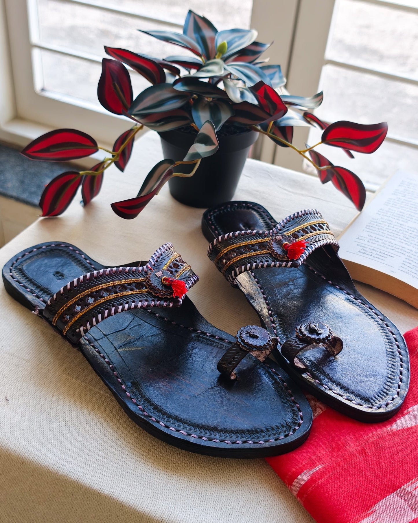 Red Polish Handmade Kolhapuri Chappals