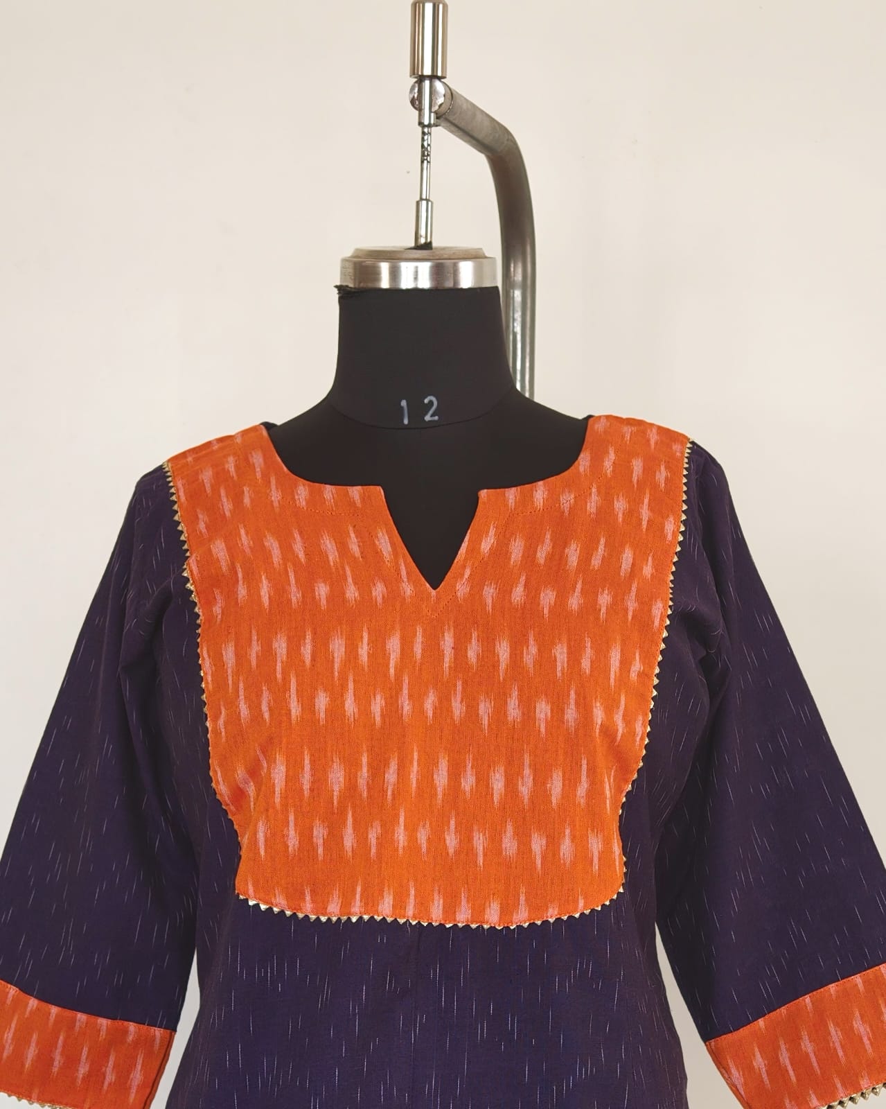 249 Purple ikkat with orange yoke patch
