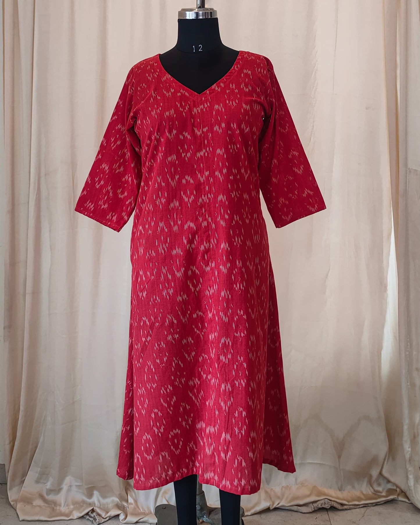 148 Orangy-Red Ikkat A-Line Kurta