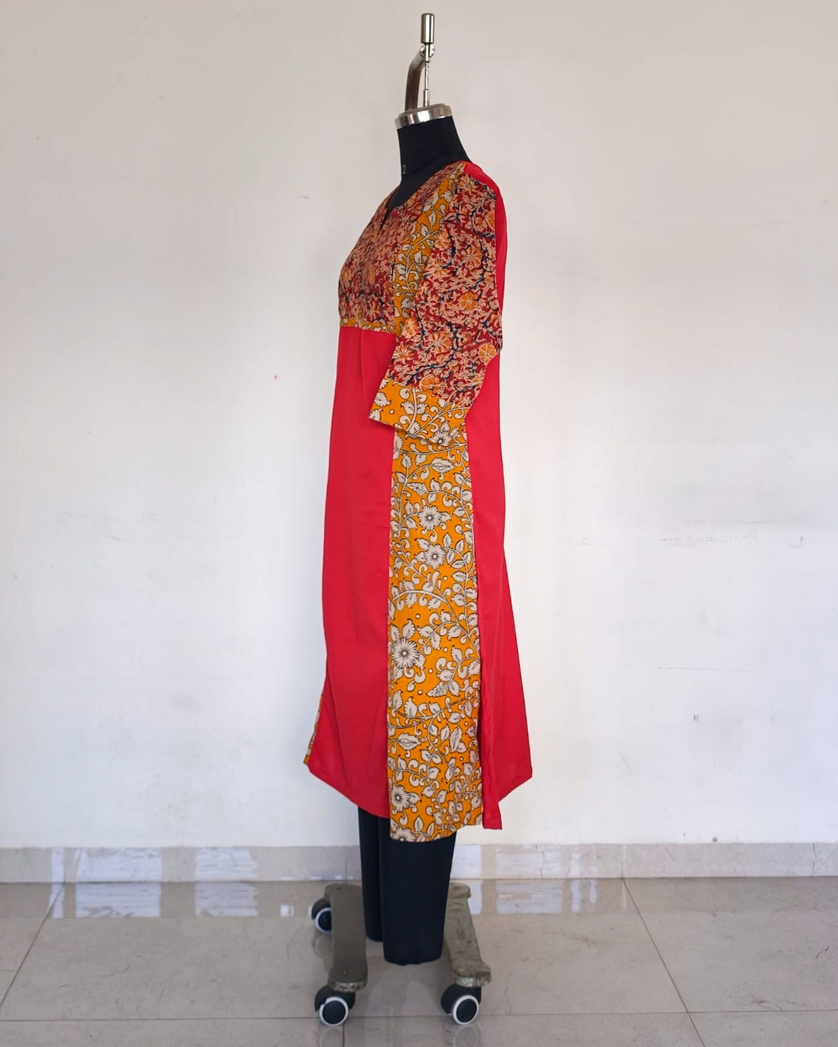 Red And Yellow Kalamkari Panel Kurta