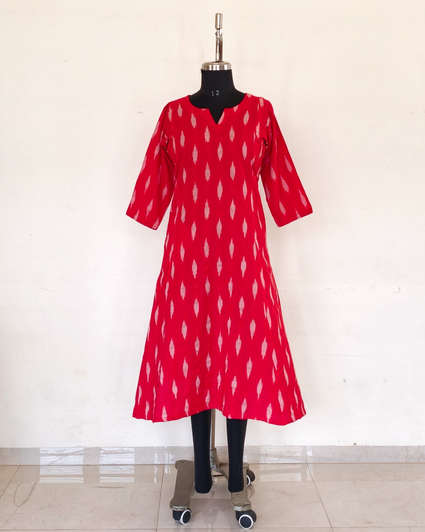 253 Red ikkat A-line kurta