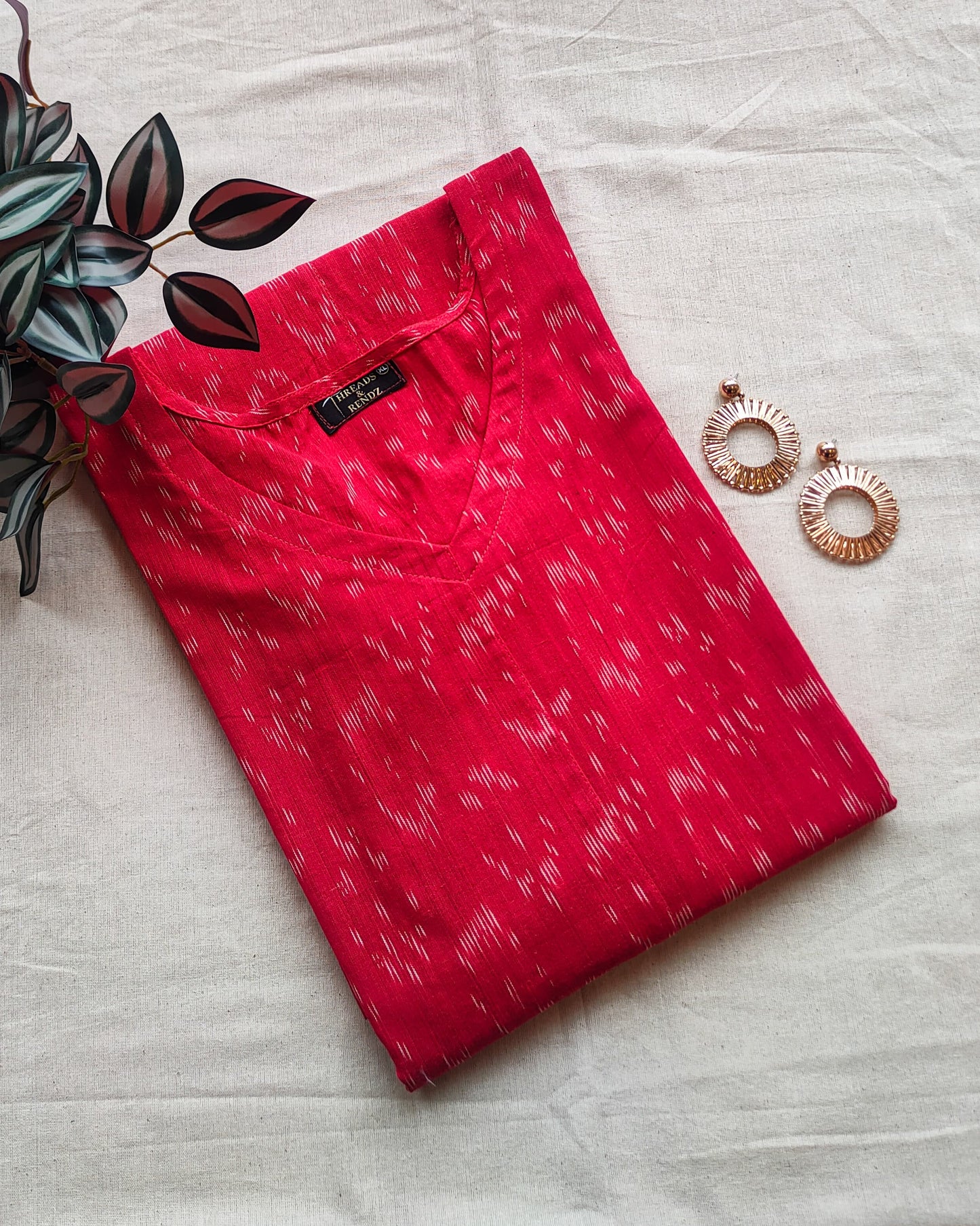 148 Orangy-Red Ikkat A-Line Kurta