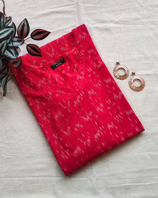 148 Orangy-Red Ikkat A-Line Kurta